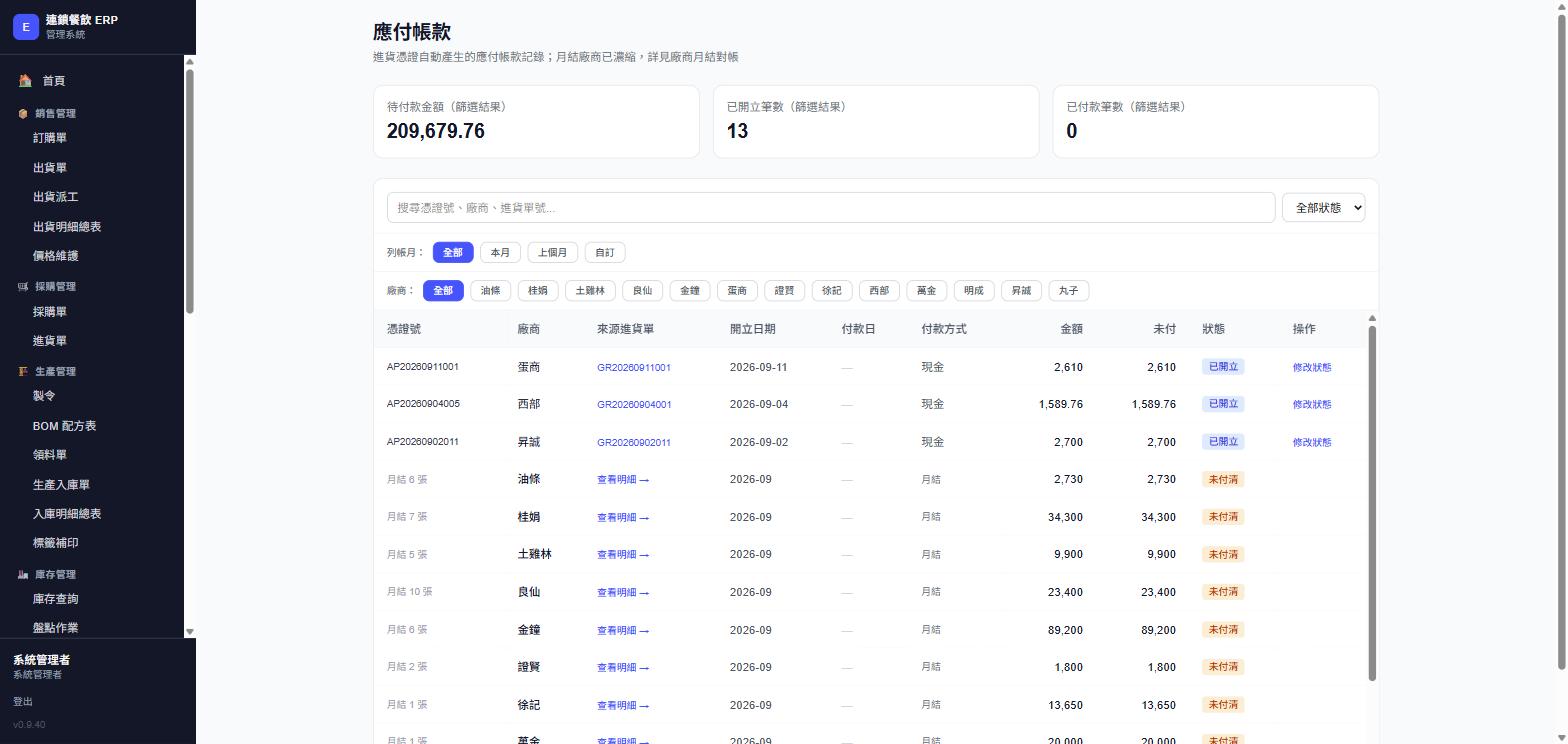 應付帳款列表，實際畫面截圖