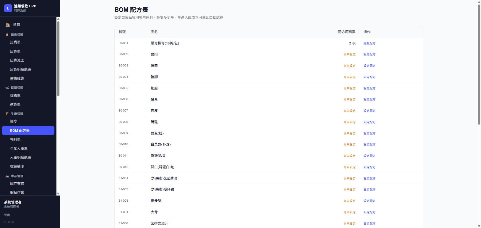 BOM 配方表列表，實際畫面截圖